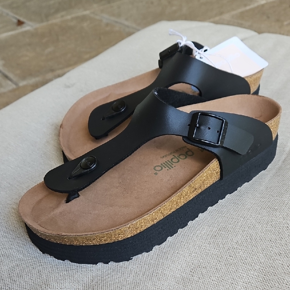 Sz 7- Birkenstock PAPILLIO Gizeh Vegan Platform Thong Sandal Black, 38 - Picture 3 of 10